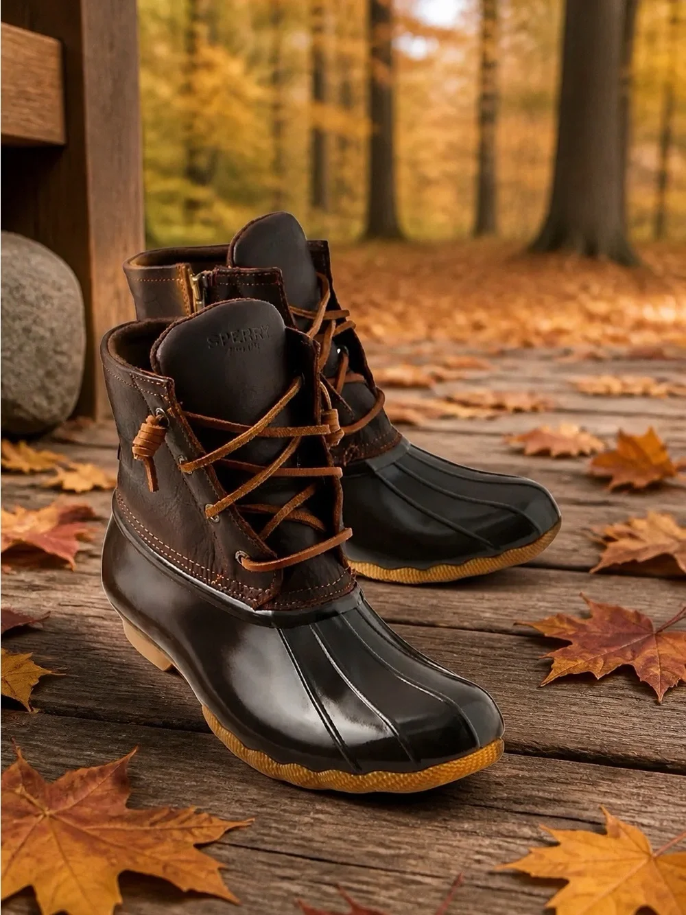 Sperry Woman’s NWOB Saltwater Duck Boot in Tan/Dark Brown Size 12